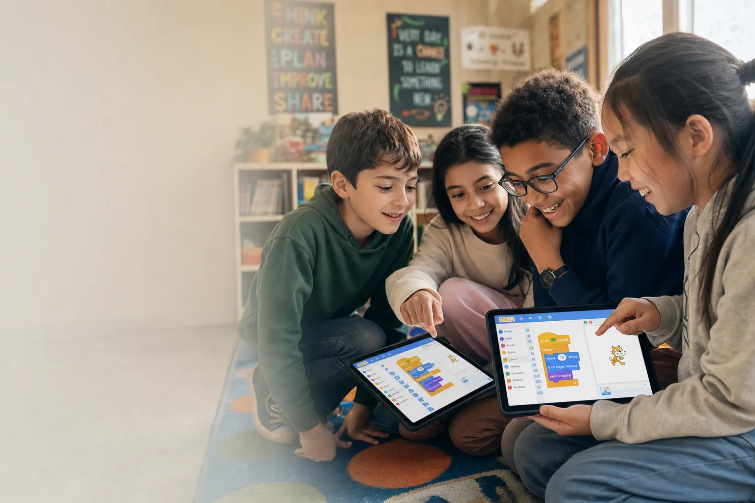 Students coding Scratch at Love to Code Academy