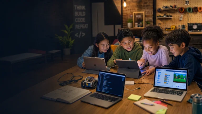Students thinking, building, and coding at Love to Code Academy
