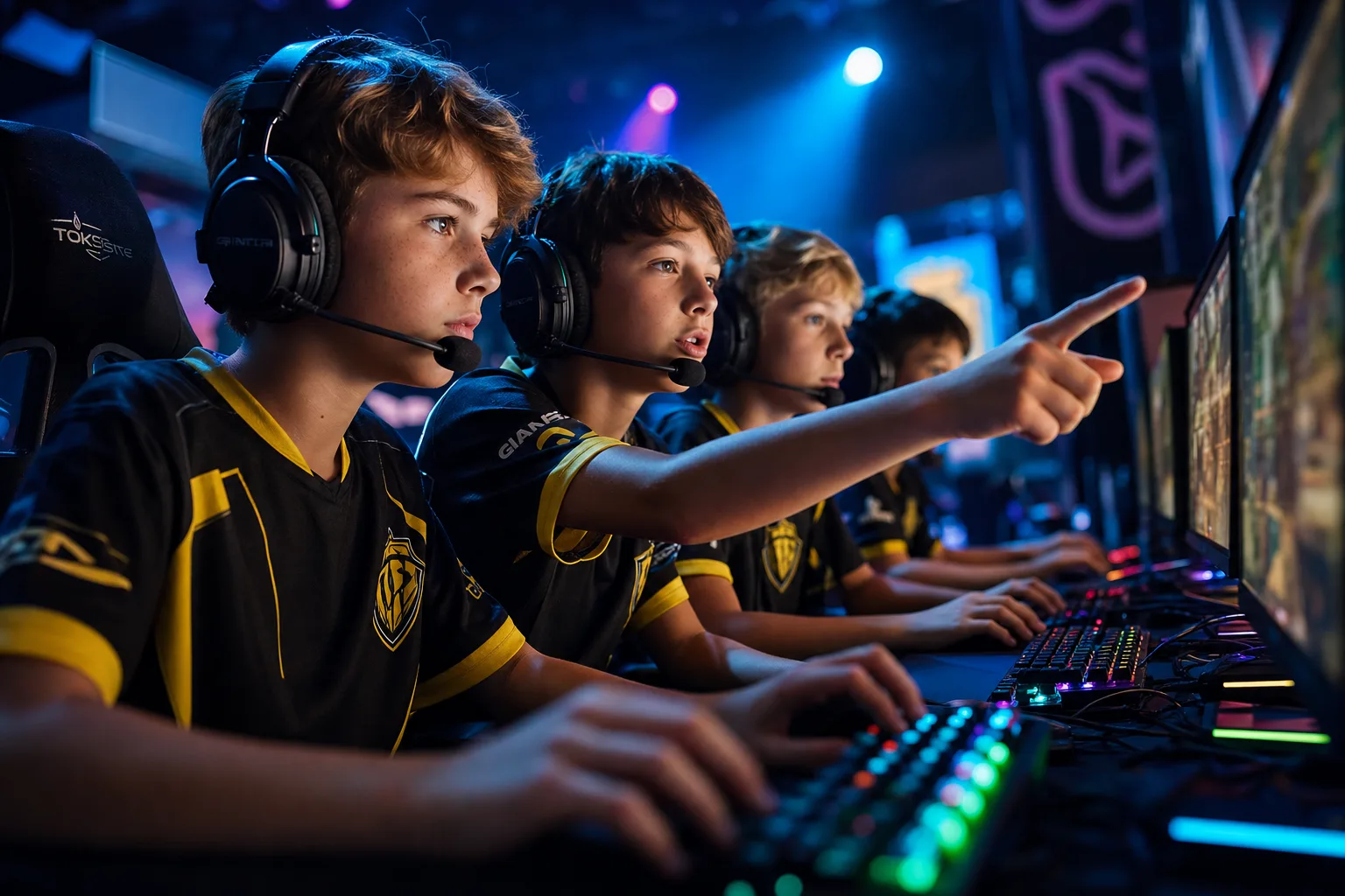 Teen esports team competing together at Love to Code Academy