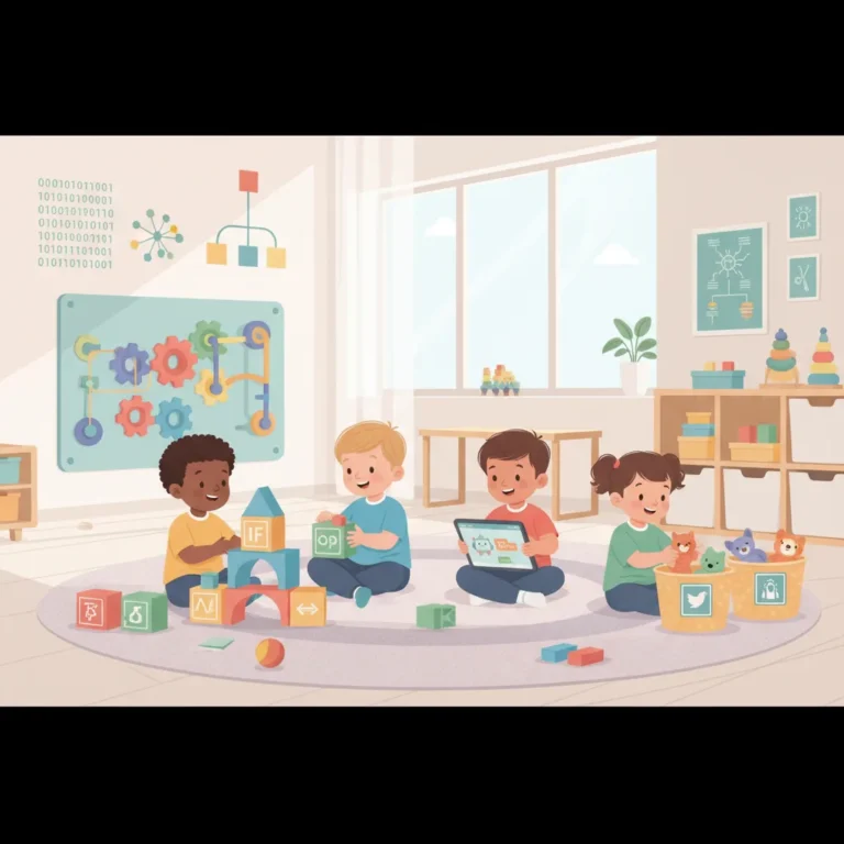 Toddler exploring computational thinking through hands-on play