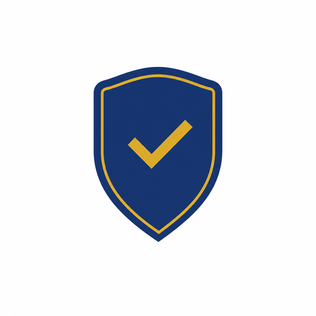 Navy and gold shield badge with a checkmark, representing coach-led guidance in every Minecraft Education sprint